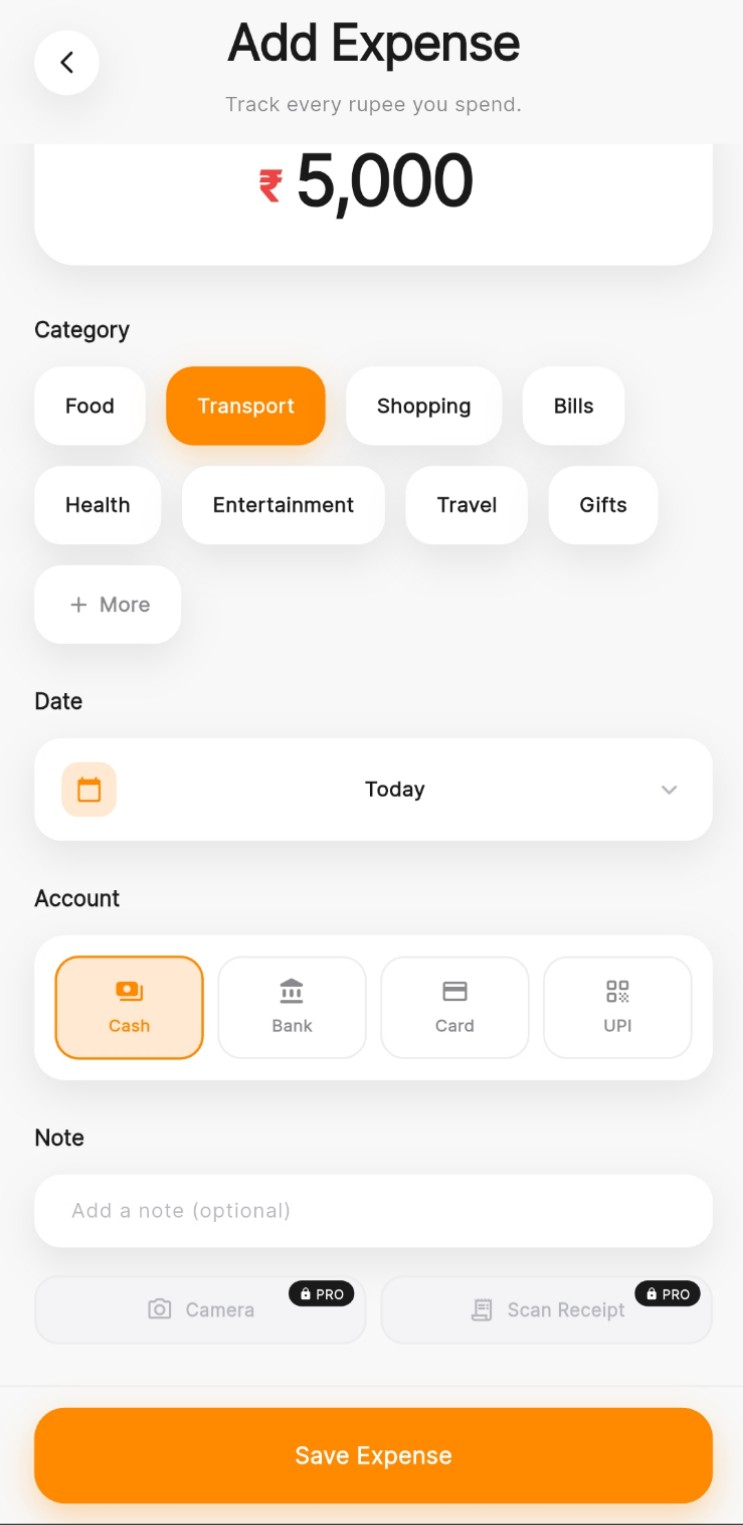 Budgetics add transaction screen